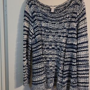 Chicos size 2 blue and white open weave sweater
